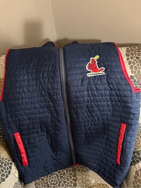 Navy Quilted Vest with Red Trim and Cardinal Patch